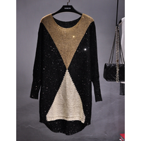 Pull ample en tricot avec Film léger pour femme, mode européenne, Long brise, pull tricoté en paillettes, Patchwork