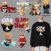 Hip Hop Rock Bear Patch Iron on Transfers for Clothing Thermoadhesive Patches on Clothes Teddy Bear Thermal Stickers on T Shirts