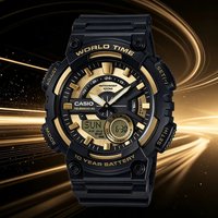 Montre analogique-numérique Casio AEQ‑110BW | Bande de résine | Résistant à l'eau jusqu'à 100 m | Heure mondiale | Chronomètre, alarme, montre-bracelet