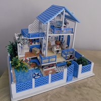 Aegean Villa Dollhouse Kits For Adults,DIY Miniature House Kit With Lights,Seaside Tiny Home With Patio,Romantic Home Decorative