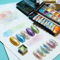 6/12 Shimmer Solid Watercolor Nail Art Palette Metallic Pearl Watercolor Paint for Nail Design DIY Gradient Marble Nail Pigment