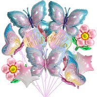 13Pcs Butterfly Party Balloons Set Starry Sky Gradient Foil Balloon Kids Birthday Party Decoration Supplies Baby Shower Decor