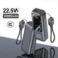 22.5W Power Bank 10000mAh Fast Charging Portable Charger Built-in Type-C Cable PD QC3.0 External Battery Pack for iPhone Samsung