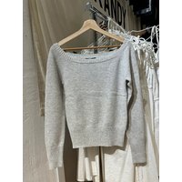 Gray Knitted Short Sweater Woman Autumn Sexy Slash Neck Long Sleeve Cotton Jumpers Vintage Sweet Preppy Style Pullover Y2k Tops