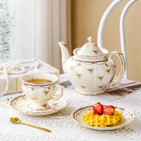 French Vintage Ceramic Tea Set, Gold Trim Teapot & Cups with Saucers, Royal Style Afternoon Tea Set,Coffee Serving,Elegant Gift