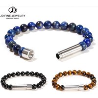 JD Natural Stone Stainless Steel Tube Secret Message Bracelet Women Men Cool Can Place Notes Friendship Couples Wishing Jewelry