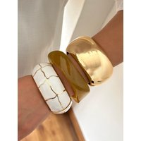 Exaggerated Punk Smooth Heavy Metal Chunky Spring Bangles for Women Trendy Stacking Resin Wide Bangles Steampunk Men Jewelry