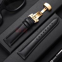 Leather Watch Band 12/14/16/18/20/22mm Straps Stainless Steel Butterfly Buckle Clasp Cowhide Bracelet Black Brown Wristband Belt
