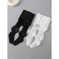 2 Pairs of Leggings with Side Bownots for 1-12 Years Baby Girls, Children's Soft Stretchy Pants,Toddler Cute Tights Kids Leggings