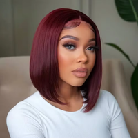 99J Wine Red Burgundy Short Bob Wig 13x4 Invisible Lace Front Bone Straight High Density Durable Soft Hair Natural Pre Plucked