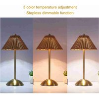 Cordless Boho Rattan Table Lamp 2W PC Rattan Weaving Rechargeable Desk Lamp Energy Saving Eye Care 600mAh for Home Restaurant