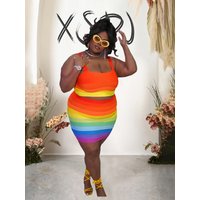 Two Piece Set for Women Summer Strap Crop Top Y2k Skirt Set Rainbow Print Striped Fashion Suits Plus Size Wholesale Dropshipping