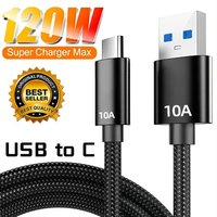 10A 120W Cable Super Fast Charge Cable USB A to Type C Data Cord Knit Cable For Xiaomi Samsung iPhone Quick Charging Cable