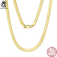 ORSA JEWELS 925 Sterling Silver 3mm Gold Flexible Flat Chain Herringbone Snake Chain Necklace for Women Neck Chain Jewelry SC35