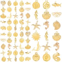 5pcs/Lot Stainless Steel Gold Color Marine Animals Shell Starfish Charms Turtle Shark Butterfly Charm Pendant For Jewelry Making