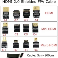 FPV Micro HDMI Mini HDMI Elbow Adapter 5cm-2m FPC Ribbon HDMI 2.0 Shielded Flat Cable 4k 60Hz for Multicopter Aerial Photography