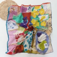 Pastoral Oil Painting Style 100% Cotton Kerchief Female 2025 New Fashion All-Match Square Scarf Decoration Bag Hair Band
