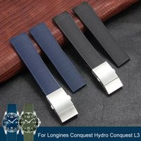 21 mm Gummi-Silikon-Uhrenarmband mit weicher Faltschließe für Longines Conquest Hydro Conquest L3, schwarz-blaues Zubehör