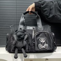 Fashionable mesh patchwork casual women's handbag with multiple pockets, teddy bear doll shoulder crossbody bag