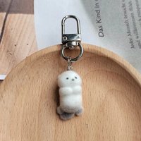 5pcs/pack Ins Style Cute 3D Otter Keychain Phone Charms Strap Kawaii Plush Flocking Pendant for Schoolbag Car Jewelry Accessory
