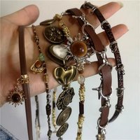 Personalized Punk Sun Brown Stone Pendant PU Leather Choker Necklace For Women Men Trendy Vintage Jewelry Gift Free Shipping