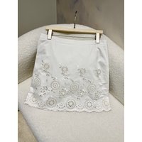 Ethnic style embroidery hollow flower white cotton short skirt summer women's clothing fashionable double pocket A-line skirt