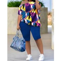 Short Sleeve T-shirts and Shorts Two Piece Sets Streetwear Printing Half Pants Suits for Female 2024 Spring and Summer New