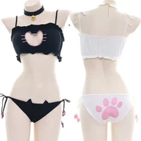 Cosplay Anime Girl Cute Cat Paw Bikini Swimsuit Costume Summer Beach Girl Mini Lovely Cats Bell Swimwear Uniform Cats Hollow Bra