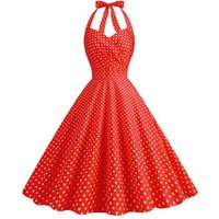 2026 New Vintage Elegant Polka Dot Party Dress Streetwear Women's Summer Halter High Waist 50s Fit Flare Backless Retro Dresses