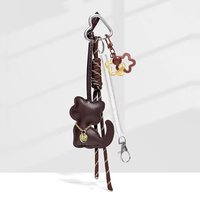 Fashion Leather Cat Pendant Cartoon Star Bell Pendant Key Ring Creative Cute Bag Hanging Charms Couple