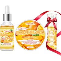 The Mango Body Glaze and Oil Set includes a rollerball applicator, suitable for dry skin, providing moisturizing .