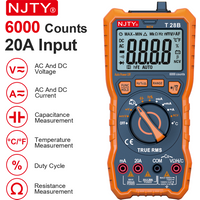 NJTY T28B Digital Multimeter 20A TRMS 6000 Counts Voltage Amp Resistance Diodes Continuity Duty-Cycle Capacitance Temperature
