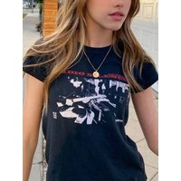 Guitar Print Slim T-shirts Women Summer New Classic O-neck Streetwear Soft Cotton Short Sleeve Tees Female Vintage Chic Y2K Tops