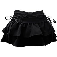 Y2K Spicy Girl Black Bow-Tied Pleated Skirt Women's Autumn Lace Trim High Waist A-Line Design Half-length Skirt Pants