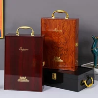 Single/Double Leather Box Wine Bottle Box Luxury Handle Wooden Organizer Gift Wood Wine Holder for 2 Red Wine Packaging