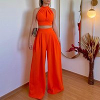 Neck Hanging Slim Fit Chest Wrapped Folded Pants Set High Waist Long Pants Two Piece Set Fashionable Women's Ensemble