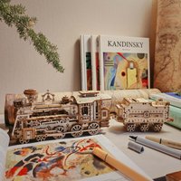 OUZEY 3D Wooden Assembly Steam Train DIY Assembly Model Desktop Decoration Creative Toy Gift Box Suitable For Teenagers