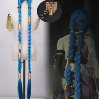 LOL Jinx Żywiczne nakrycie głowy Peruka Cosplay Niebieskie warkocze Warkocze Luźne włosy syntetyczne Halloween Impreza Odgrywanie ról Peruki