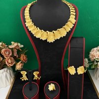 Falair Glamorous Women Jewelry Set Gold Plated Copper Bracelet Ring Necklace Earrings with Sparkling Zirconia for Dinner Party