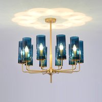 Nordic LED Luxury Glass Chandelier Blue/Amber Modern Hanging Lamp Suspension Living Dining Bedroom Pendant Lighting Fixtures
