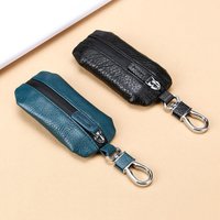 Creative Genuine Leather Car Keys Bag Waterproof Zipper Universal Car Key Cover Durable Pure Color Soft Surface Key Pouch