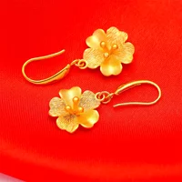 Genuine 18k Gold Color Flower Long Drop Earring for Women Bride Wedding Daily Wear Gold Plated Earring Jewelry Gifts