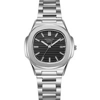 Fashion Luxury Business Square Quartz Watches Classic Stripe Design Dial with Stainless Steel Band Wristwatch for Men Relogio