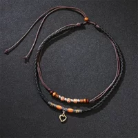 Men's Necklace Vintage Antique Color Heart Leather Necklace for Women Unisex Boho Leather Necklace Bohemian Long Necklace