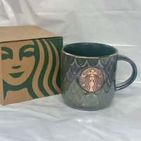 Starbucks 400ml Iridescent Teal Fish Scale Ceramic Mug with Rose Gold Siren Logo