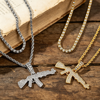 Iced Out Gun Pendant Necklace - Hip Hop Bling with Tennis & Rope Chains, Gold/Silver Plated for Men