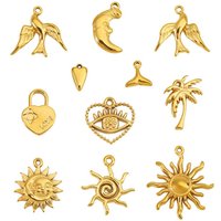 5pcs Stainless Steel Gold Moon Sun Smile Charms Coconut Tree Bird Eye Heart Pendant for DIY Necklace Jewelry Making Accessorie