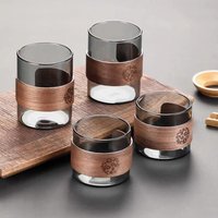 Thickened Glass Tea Cup with Wooden Ring Heat-resistant and Heat-resistant Water Cup Master Cup Household Glass Cup Coffee Cup