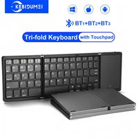 KEBIDUMEI Three Bluetooth Keyboard with Touchpad Tri-fold Keyboard Mini Rechargeable Keyboard for Laptop Windows Android IOS
