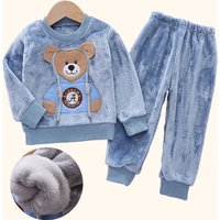 Autumn Winter Children Clothing Baby Pajamas Set Thick Flannel Fleece Child Sleepwear 2Pcs Sets Warm Home Suits Kids Clothes
